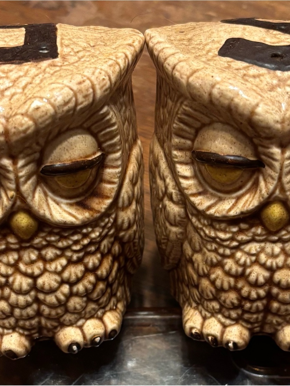 Vintage Ceramic Owl Salt & Pepper Shakers - Set of 2